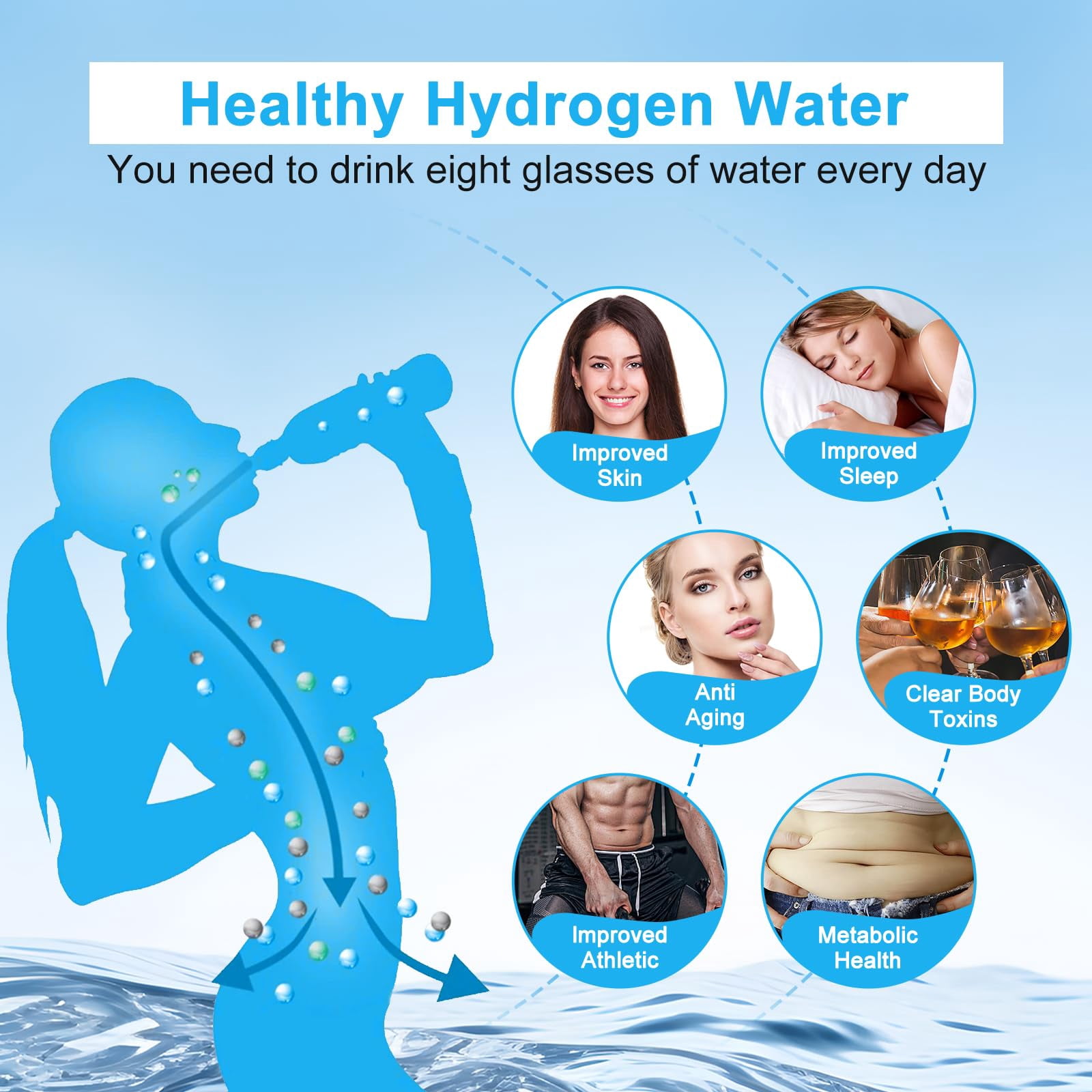 Ninonly 420ml Hydrogen Water Bottle Silver, Water Glass Healthy Cup Rechargeable Hydrogen Water Bottle Hydrogen Rich Water Glass for Home Travel Office