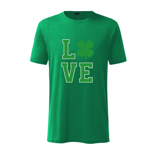 Blusa informal de manga corta para hombre con estampado de letras de cuatro hojas y cuello redondo para el Día de San Patricio Pompotops oipoqjl5160