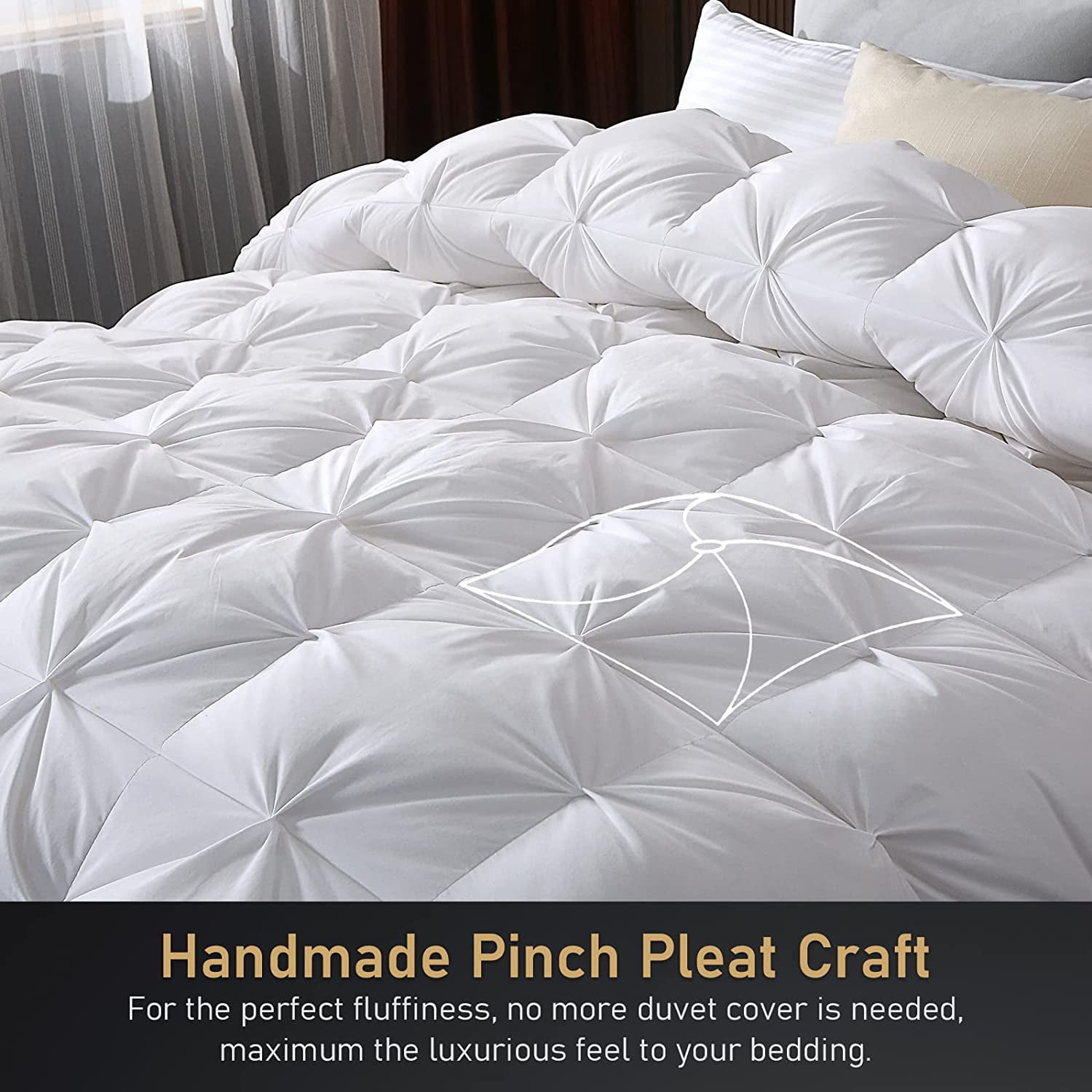 WENERSI Feather Down Comforter King Beautiful Pinch Pleat Duvet Inser