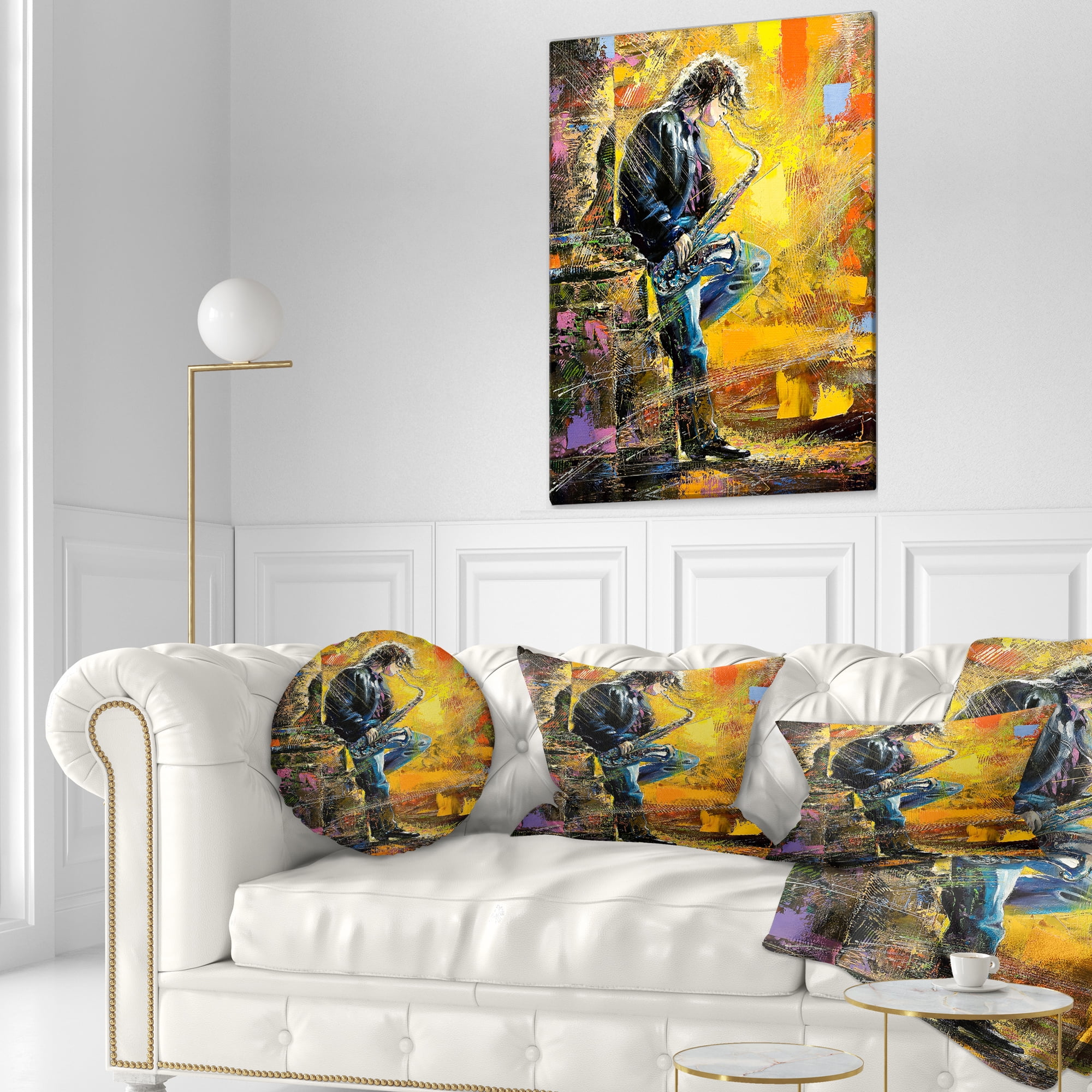 Designart Man with Saxophone - Contemporary Throw Pillow - 12x20