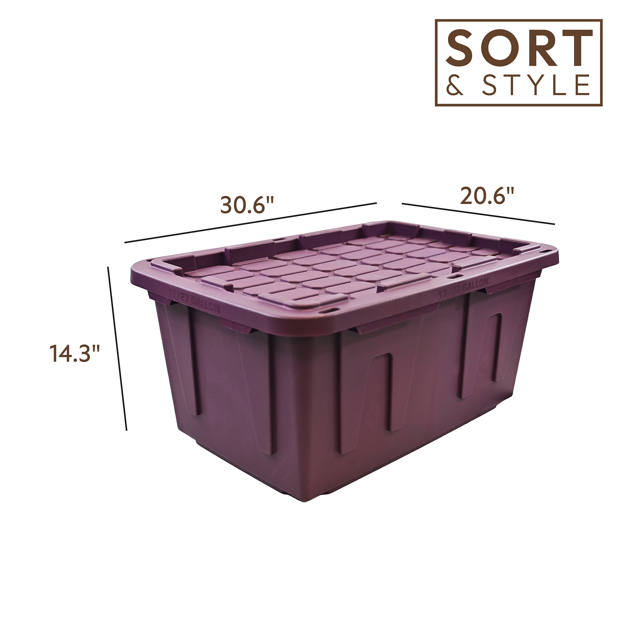 Sort & Style 27 Gallon Large Storage Bin with Snap Lid, Italian Plum Purple, 4 Pack, Heavy Duty Plastic Storage Container