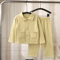 thumbnail image 2 of XUNKUSGA Unisex Boys Girls Pj Set Soft Cotton Plaid Long Sleeve Button Down Shirts and Long Pants Sleepwear Set Comfy Casual Nightwear Outfit Sets #1Yellow 1-2Years, 2 of 5