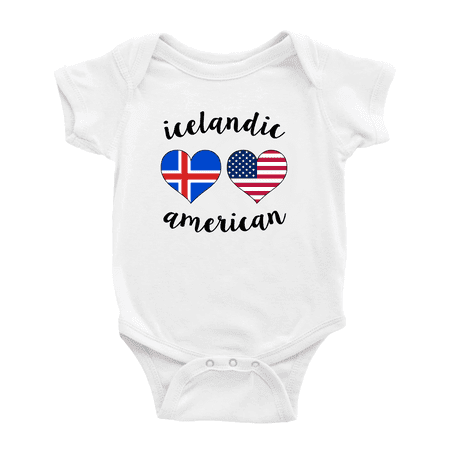

Icelandic American Flag Two Hearts Cute Baby Bodysuit (White 3-6 Months)