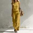 thumbnail image 4 of BRELIL Women Two Piece Sets Summer Casual Round Neck Sleeveless Tank Top Wide Leg Pants Matching Outfits Solid Boho Vacation Travel Loose Lounge Loungewear, Yellow XL, 4 of 7