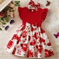 thumbnail image 2 of FINALGANG Toddler Children Girls Fly Sleeve Flowers Prints Bowknot Dresses Sundress Headband Suit Kids Daily Wear 2-3 Years, 2 of 9