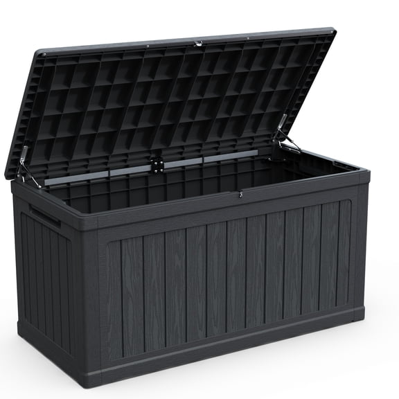 Alvantor Outdoor Storage Box Waterproof Resin Lockable Patio Deck Box Black, 180 Gallon