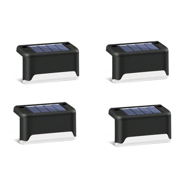 Lámpara solar Luz de paso solar para decoración de paredes de paisajes, negra (luz cálida 4 piezas)