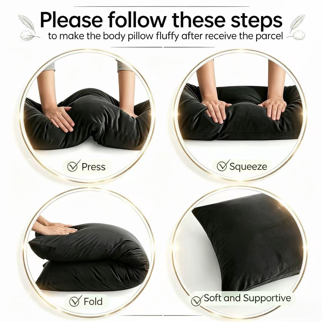 BedTreat Full Body Pillow Insert with Pillowcase for Adults,Long&Fluffy Pillow for Side Sleeper,Soft&Breathable (20X54,Black)