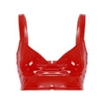 thumbnail image 5 of iiniim Women's Wet Look PVC Leather Wire-Free Bra Top Dance Bra Tops Clubwear Red XL, 5 of 7