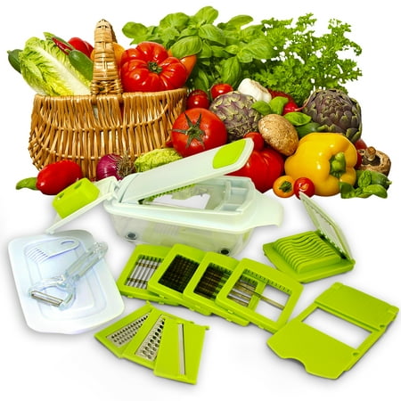 MegaChef 8-in-1 Multi-Use Slicer Dicer and Chopper with Interchangeable Blades, Vegetable and Fruit Peeler and Soft