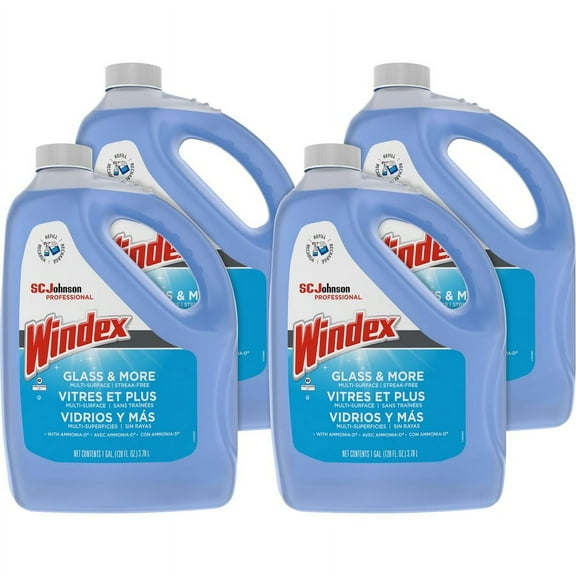 Windex; Glass Cleaner with Ammonia-D - Liquid - 128 fl oz (4 quart) - 4 / Carton - Blue | Bundle of 5 Cartons