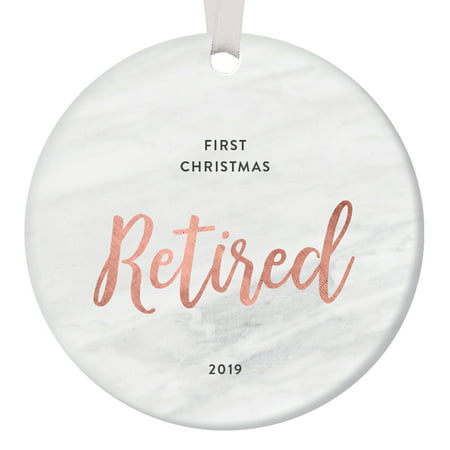 2019 First Christmas Retired Gift Ornament Best Retirement Party Idea Collectible Retiring Woman Milestone Holiday Keepsake 1st Year Home Memento Rose Gold Tree Decoration 3-Inch Ceramic
