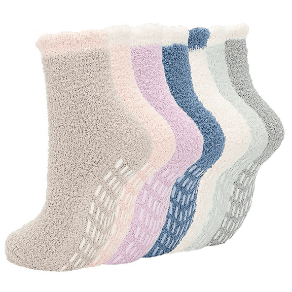 Tisoloow Fuzzy Socks for Women Warm Soft Fluffy Socks Winter Thick Cozy Plush Slipper Socks Sleep Non Slip Grip Socks 7 Pack A One Size