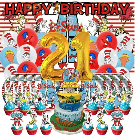 Seuss Balloons Party Supplies 21th Decor Tableware Birthday Cake Topper Decorations Banner Backdrop