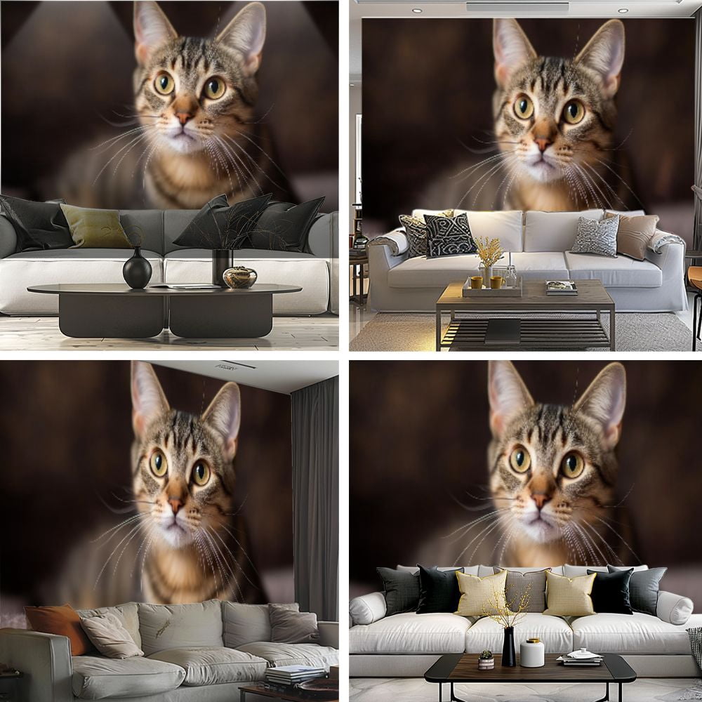 Peel and Stick Wallpaper Tabby Cat Animal Kitten Kitten Poster Cat Whiskers Expressive Eyes Modern Art Wall Mural Decor Self Adhesive and Removable 69in x 98in