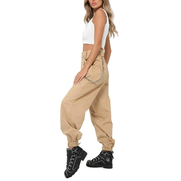 Women High Waist Dance Tapered Cargo Jogger Pants Trousers with Chain Harem  Baggy Jogging Sweatpants 