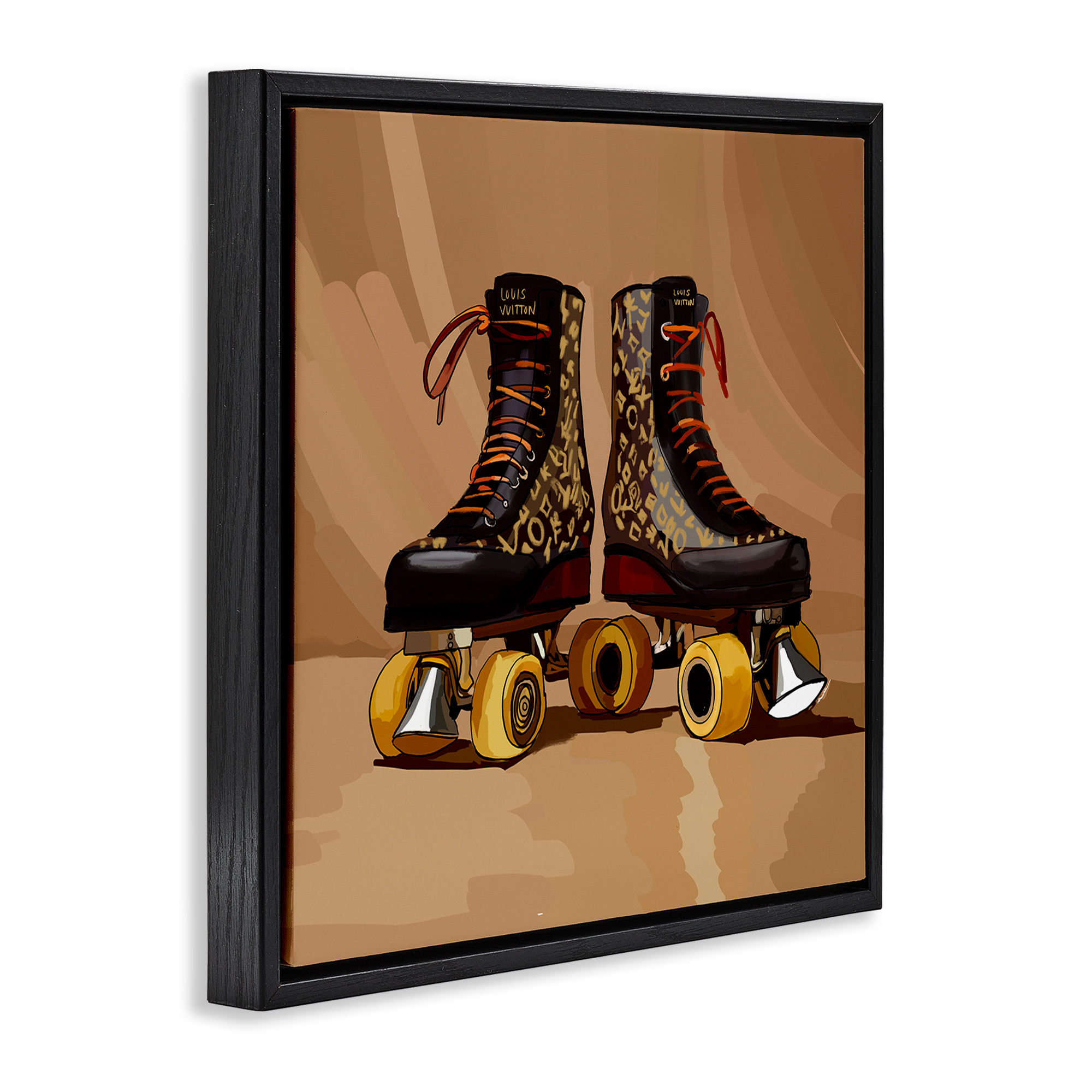 Stupell Industries Brown Roller Skates Sports Painting Black Floater Framed Art Print Wall Art, 25 x 25