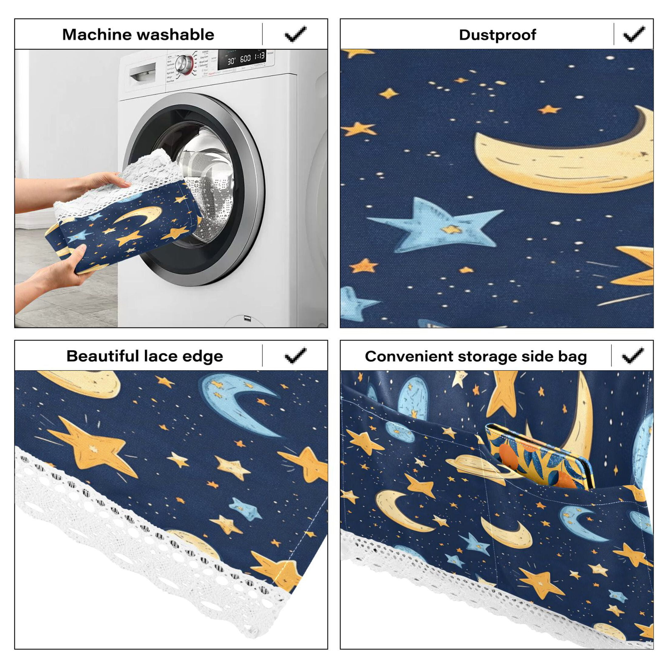Cartoon Starry SkyWasher and Dryer Covers Dust-Proof and Oil Resistant Fridge Cover with 4 Storage Pockets Washing Machine Top Cover for Laundry Kitchen Home 51.2 x 22 In