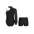 thumbnail image 2 of TiaoBug Kids Girls One Shoulder Long Sleeve Ruched Mesh Gymnastic Leotard Unitard Ballet Dance Outfit Black 14, 2 of 5