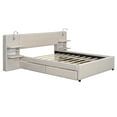 thumbnail image 4 of Harper & Bright Designs Queen Size Upholstered Platform Bed with Large Ultra-Soft Headboard and Reading Lights, Linen Platform Bed Frame with Drawers, Trundle and Shelves, Beige, 4 of 16