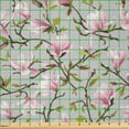 thumbnail image 2 of Ambesonne Magnolia Fabric by the Yard Microfiber, Watercolor Magnolias, 3 Yards, Grey Pale Pink and Brown, 2 of 4