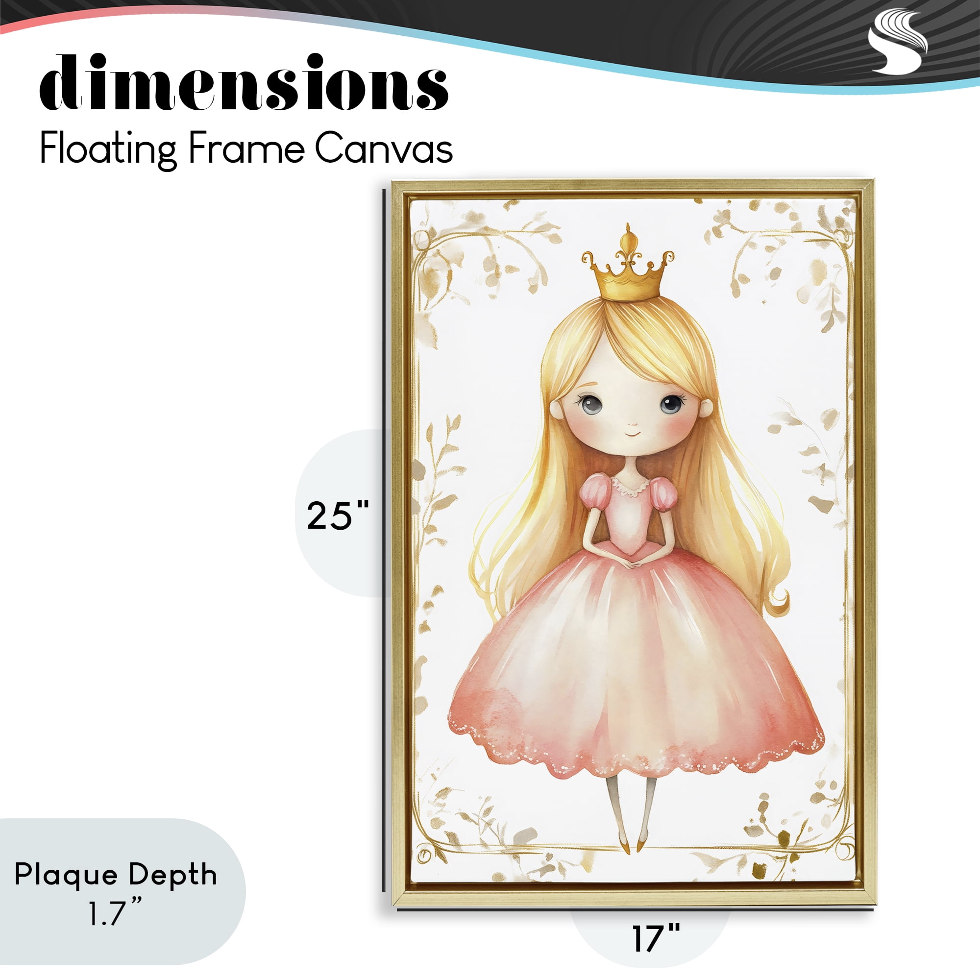 Stupell Industries Golden Crown Fairytale Princess Gold Framed Floater Canvas Wall Art, design by Creative Studio