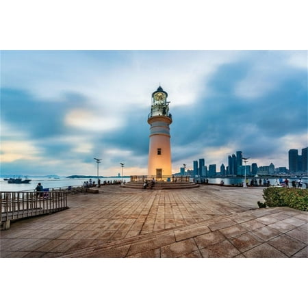 Image of 7x5ft Beacon Backdrop For Photography Romantic Seaside Lighthouse Square Sky Urban Building Wedding Background Photo Studio Props Lovers Adult Girl Boy Man Artistic Portrait