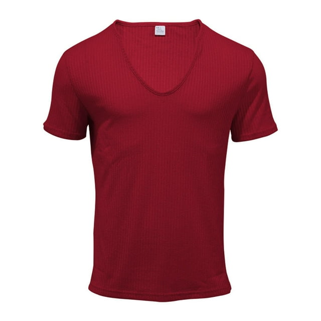 Jersey Elvqul de Hombre Playa Manga Corta Rojo Cuello Redondo con Estampado de Rayas