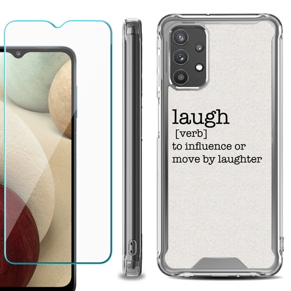 Shockproof Bumper Phone Case for Samsung Galaxy A32 5G, with Tempered Glass Screen Protector, by OneToughShield ® - Dictionary/Laugh