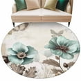 thumbnail image 2 of 5ft Round Rug, Teal Brown Spring Floral Non-Skid Rubber Backing Large Area Rugs - Living Room Bedroom Home Office, Vintage Flowers Elegant Botanical Indoor Floor Mat Carpets Washable Rug, 2 of 9