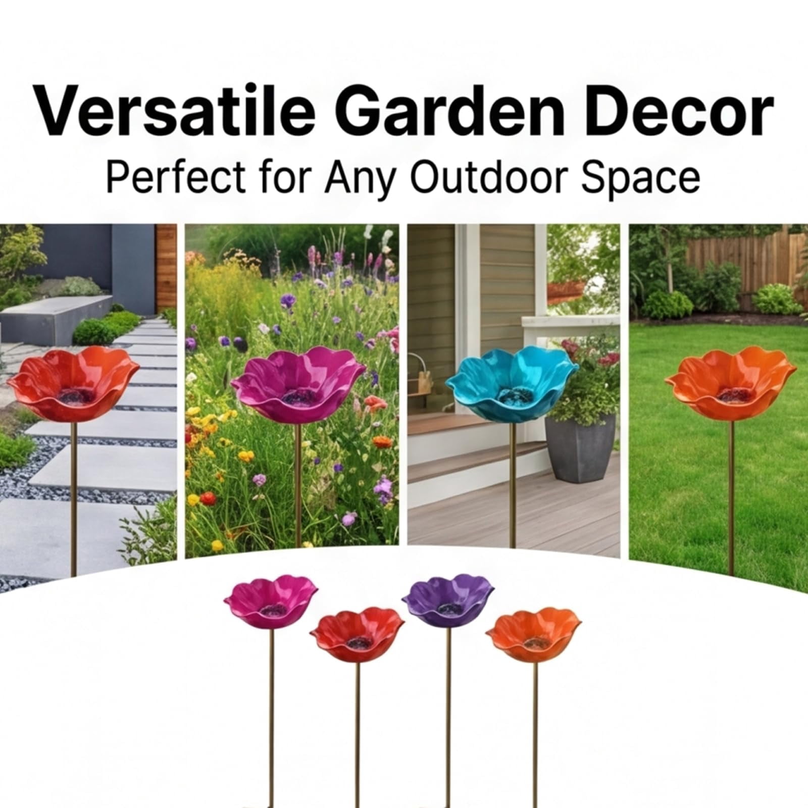 Handmade Metal Flower Garden Stake with Bee Bath & Bird Water Bowl  Decorative Outdoor Yard Art, Pollinator Watering Station, Weather-Resistant Garden Decor Gift for Bird Lovers