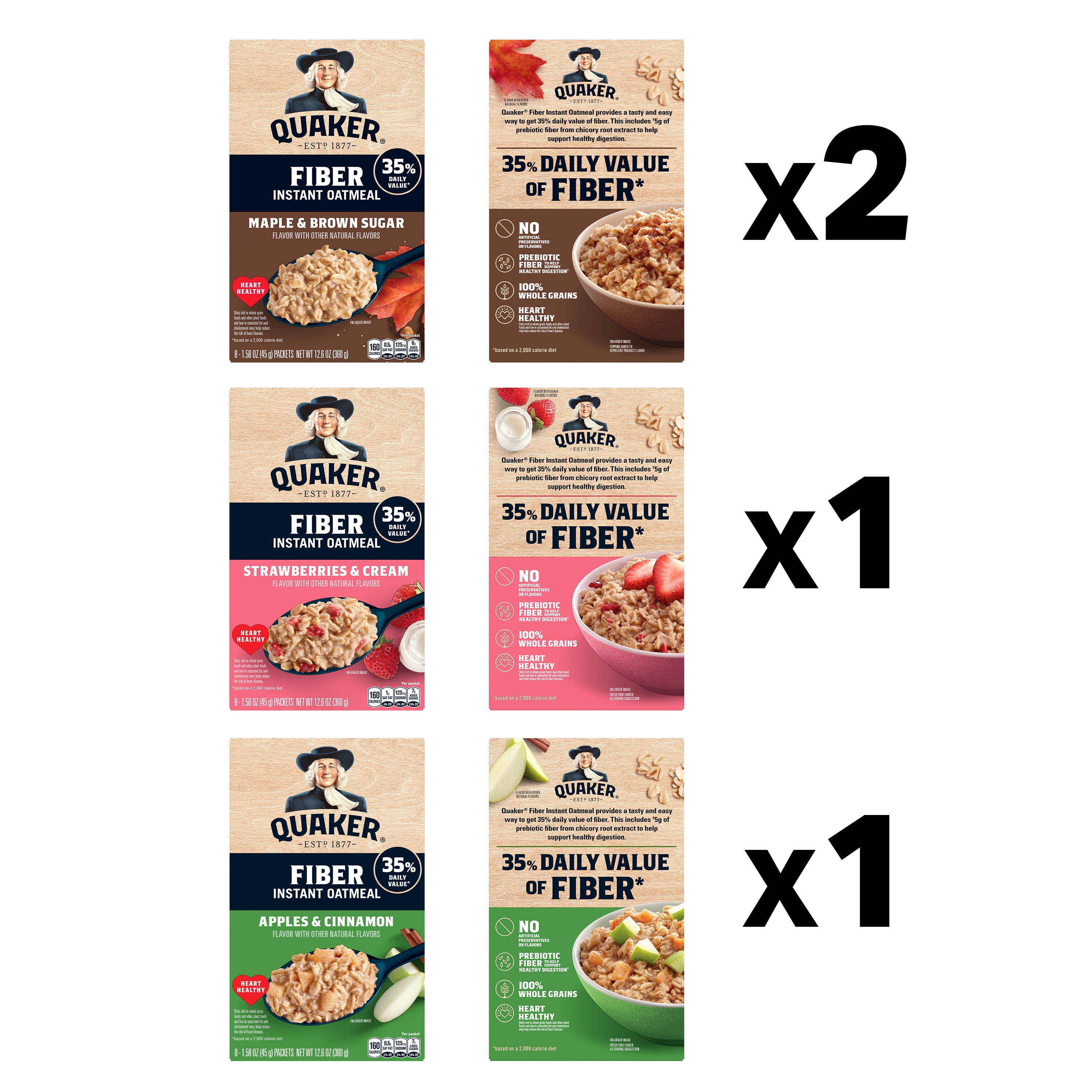 Quaker Instant Oatmeal Fiber Boost Variety Pack, 32 Count