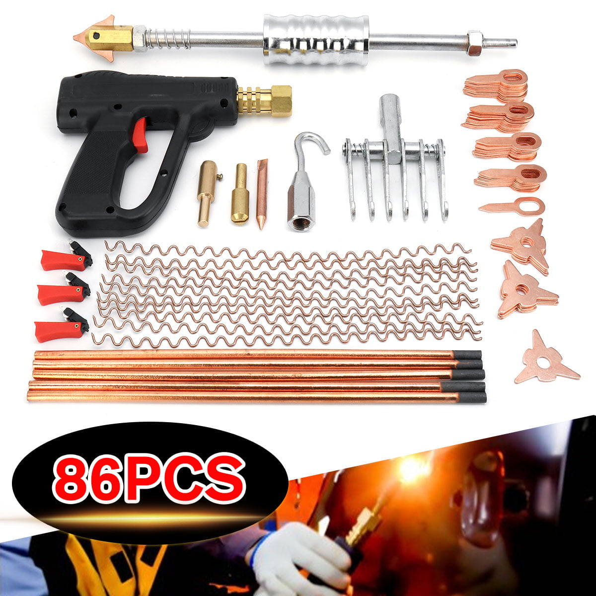 86PCS Dent Puller Kit Car Body Dent Spot Repair Device Welder Stud Weld Welding 
