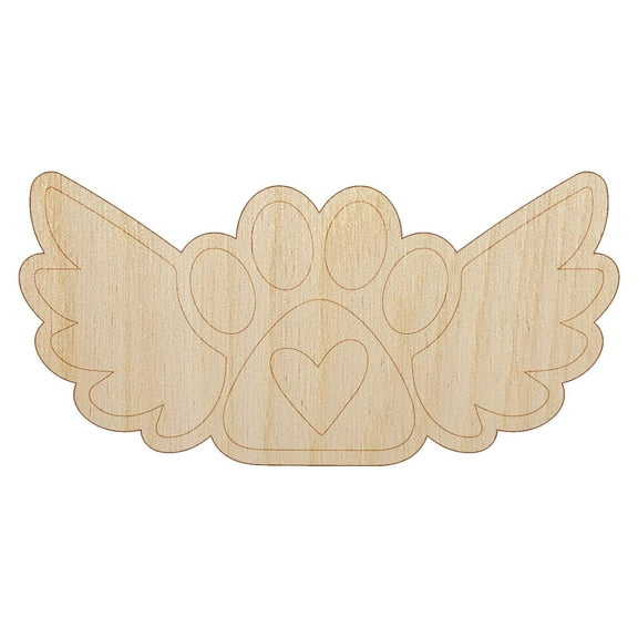 Paw Print Angel Wings with Heart Dog Cat Wood Shape Unfinished Piece Cutout Craft DIY Projects - 4.70 Inch Size - 1/8 Inch Thick
