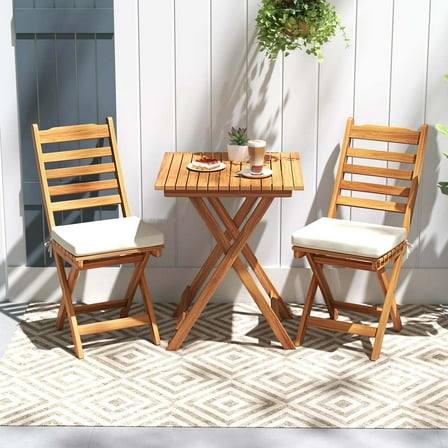 Costway 3-Piece Folding Bistro Set with Removable Seat Cushions Outdoor Table and Chairs