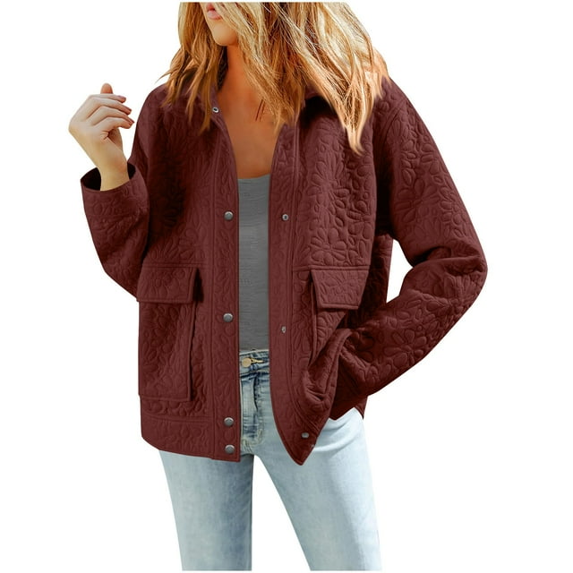 Women's Jacquard Shacket 2025 - Button Down Collared Long Sleeve Lightweight Casual Jacket with Pockets
