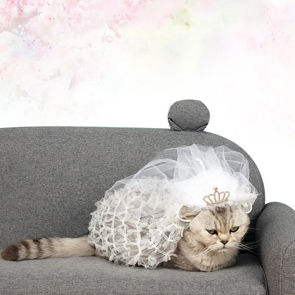 ORDDIART Headdresses for Weddings 1Pack Non-woven Tiara Crown in White for Pet Cat