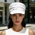 thumbnail image 4 of Holzkary Beret for Women Y2K Star Studded Adjustable Sun Proteation Cadet Cap Cotton Short Curved Brim Flat Top Retro Newsboy Hat Spring Autumn Wear Street Fashion White M, 4 of 5