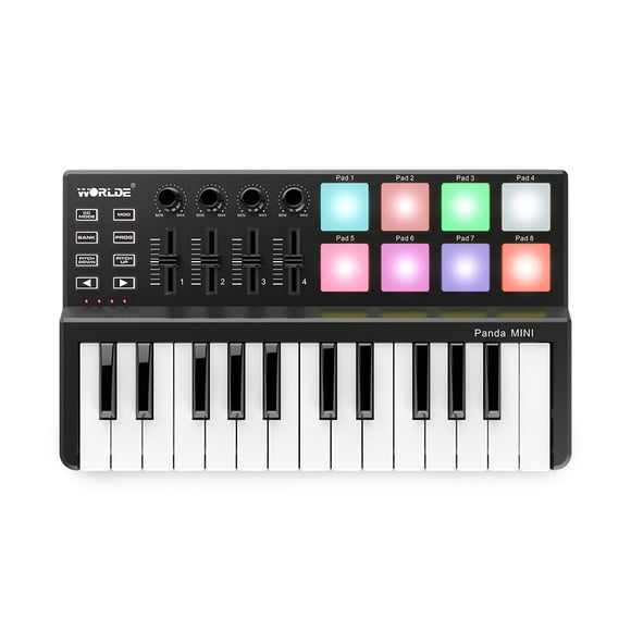 Controlador MIDI WORLDE Panda MINI Controlador de teclado MIDI USB ultraportátil de 25 teclas 8 almohadillas de disparo retroiluminadas coloridas Worlde Controlador MIDI