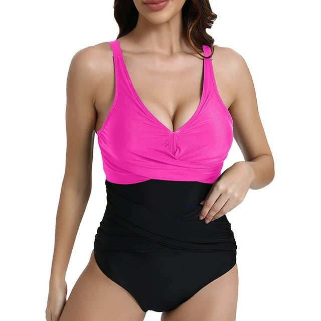 DGHM Bike Short Set New Solid Color Mesh Splicing Piece Swimsuit Sexy and Fashionable and Backless Swimsuit Hot Pink XXL