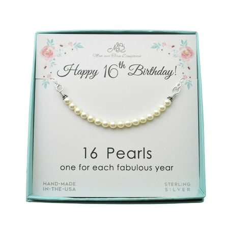 16th Birthday Gift. Crystal Pearl Bar Necklace on an 16 Inch Sterling Silver Cable Chain. Pearl Jewelry