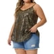 thumbnail image 4 of Camisetas sin mangas de lentejuelas de talla grande para mujeres, top de bronceado con brillo, camiseta sin mangas 4X negro y dorado, 4 of 6