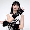 thumbnail image 6 of Yvsxxv Black Metal Buckle Punk Fingerless Gloves Casual Arm Warmer, 6 of 7