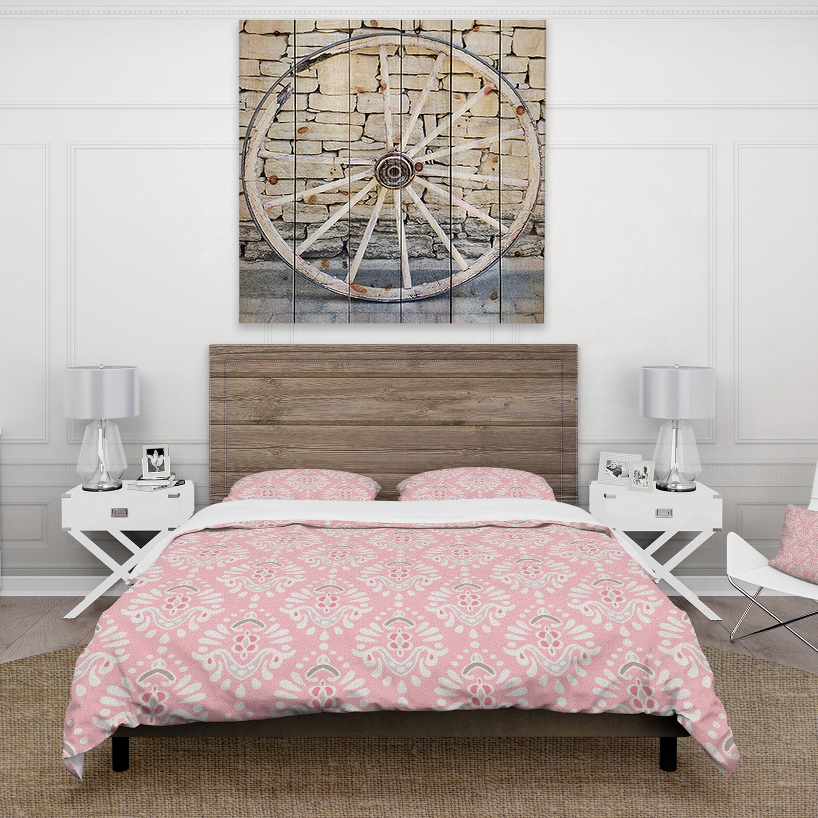 Designart 'Cute Pink Tiled Pattern' Rustic Duvet Cover Set