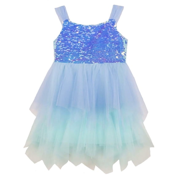 Pink Violet Little Girls Sleeveless Ombre Sequin Fairy Hem Dress - Cornflower