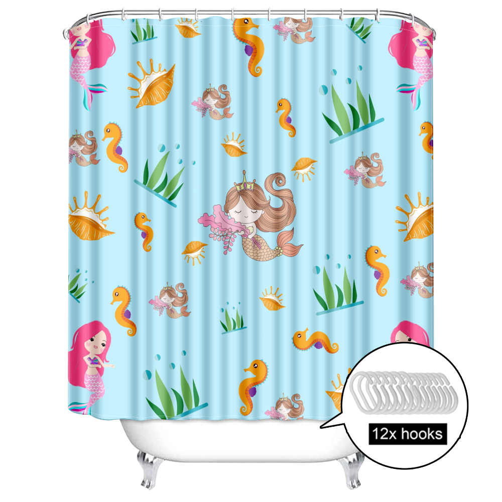The Little Mermaid Shower Curtain, Cloth Fabric Bathroom Decor Set with