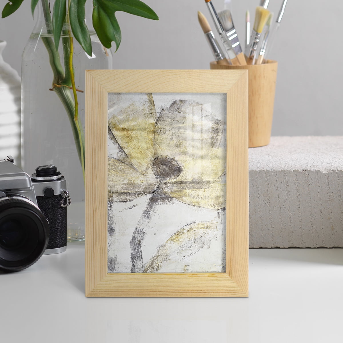 Une Fleur II - Framed Print w/glass - Natural Wood