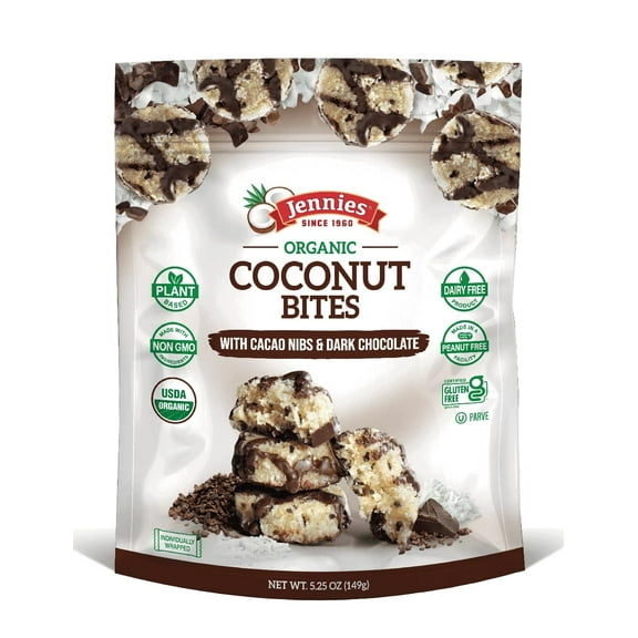Organic Coconut Bites with Cacao Nibs, Gluten Free, Non-GMO, Kosher, 5.25 oz