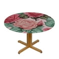 thumbnail image 3 of HAOXIT Pink Rose Flower Round ,Stain Resistant Washable Polyester Table Cloth with White, Non Slip Decorative Table Cover for Restaurant Dining Table 42-46, 3 of 8