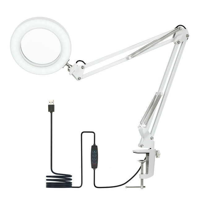 Lámpara de Escritorio Led Con Clip Con Lupa 8X, 3 Colores Y 10 Niveles de Brillo Luz de Lectura Tomshine Lámpara de mesa
